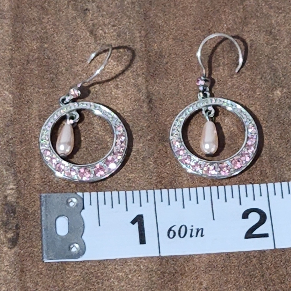 Monet Pink Rhinestone Dangle Earrings - Picture 5 of 5